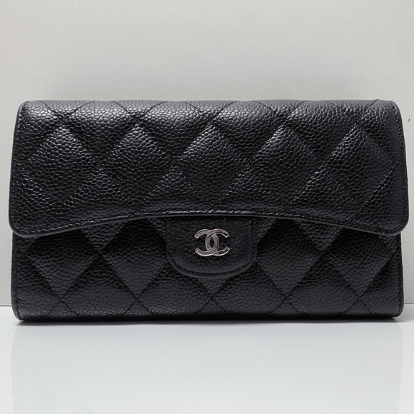 Chanel Classic Black Quilted Caviar Leather Long Flap Wallet - Picture 1 of 11